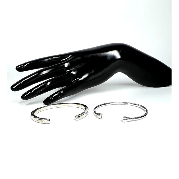 925 Signed Hammered Silver Cuff Bracelets Set  Adjustable Unisex Boho Jewelry - Picture 12 of 12